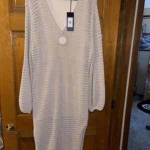 Fashion to Figure Cream Ribbed V-Neck Sweater Dress
